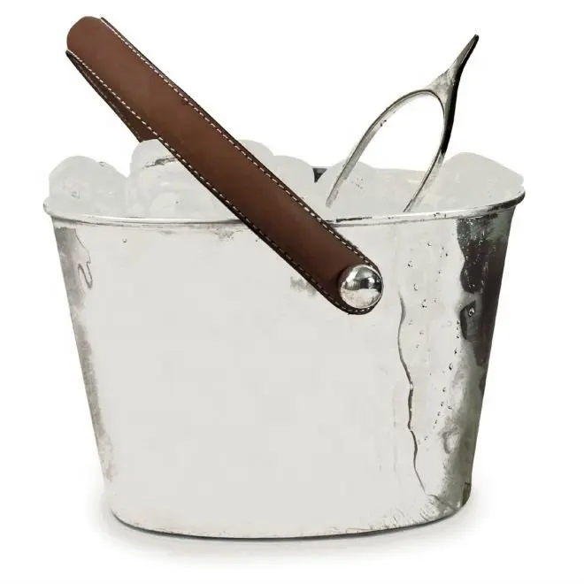 Stainless Steel Ice Bucket With Leather Handle Premium Quality New Arrival Stainless Steel Wine Cooler Bucket For Wholesale