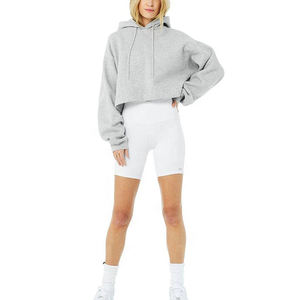 Mujeres XS tamaño de alta calidad de lana con capucha Crop Tops manga larga primavera forrado en relieve con capucha agujero personalizado al por mayor - Product Image 4