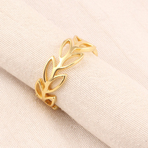 Anillo de plata de primera ley con forma de hoja para mujer, sortija, plata esterlina, latón, dorado, pulido, liso, hecho a mano - Product Image 2