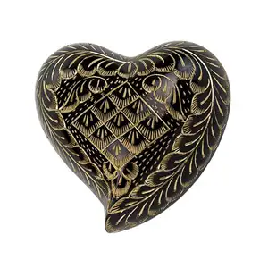 Urne de crémation en forme de cœur gravé floral, pour cendres, métal, laiton, personnalisé, avec