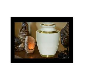 Urna de cremación blanca para cenizas de humanos, urnas de material fuerte de banda dorada para conmemoración directa de fabricación - Product Image 4