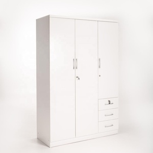 Chambre à coucher facile à assembler design de <span class=keywords><strong>casier</strong></span> étanche <span class=keywords><strong>blanc</strong></span> 3 portes ensemble de vêtements en bois avec trois tiroirs, <span class=keywords><strong>armoire</strong></span> <span class=keywords><strong>armoire</strong></span> - Product Image 2