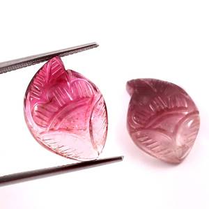 Tourmaline naturelle bio, tourmaline sculptée à la main, taille fantaisie 14x19,50 mm, une paire, 23,90 carats +AAAA, pierre authentique et naturelle. - Product Image 3