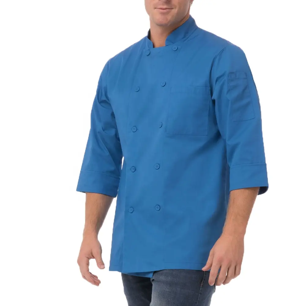 Chaqueta de media manga para cocina, abrigo cruzado para restaurante, uniforme de chef de cocina, blanco y negro, venta al por mayor, 1 comprador