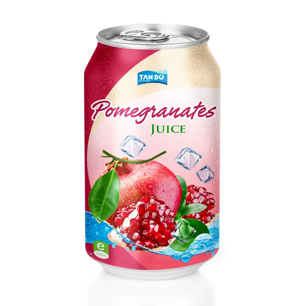 Oem-fabricante de bebidas de frutas tropicales, lata de aluminio de 330ml, zumo de fruta de granada