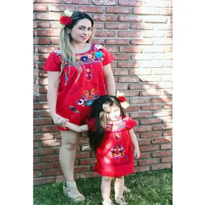 かわいい小さな女の赤ちゃん夏メキシコ刺繍ドレス誕生日衣装家族マッチング服ママと女の赤ちゃんチュニック