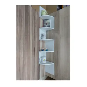 5 tier wooden wall mount corner shelves white decor bathroom, home, office...