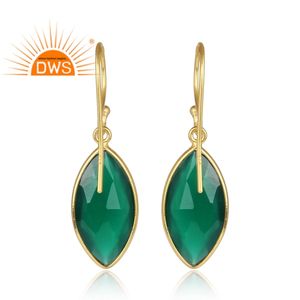 Boucle d'oreille indienne crochet en argent 925 plaqué or Marquise Designer Boucle d'oreille en onyx vert Fournisseur de bijoux en pierres précieuses Collection classique - Product Image 3