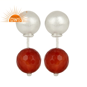 Faceted <b>Red</b> Onyx Round Bead Girls Stud <b>Earrings</b> For Party Manufacturer Fine Silver Jewelry Wholesaler - Product Image 1
