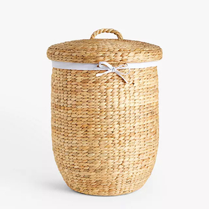 ตะกร้าซักผ้าผักตบชวาทรงกลมพร้อมผ้าซับในสำหรับกล่องและถังขยะในเวียดนาม - Product Image 1