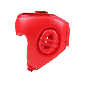 Plain Dyed Head Guards Red Color Leather Made Boxing Wear Helmets Customized Cowhide Leather Punching Safety Face Guards - Product Image 5