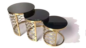 สีดำการออกแบบที่ทันสมัยการทำรังเฟอร์นิเจอร์ตารางเฟอร์นิเจอร์ที่ทันสมัยพร้อมชุดกระจกด้านบน3สำหรับตกแต่งห้องนั่งเล่น - Product Image 2