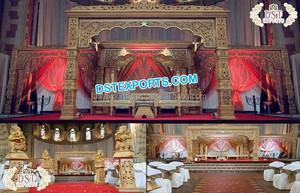 Rajwada Fibre Carré Mandap pour les Mariages Sydney Traditionnel Doré Sculpté FRP Mandap Dernière Conception pour les Mariages Miami - Product Image 2