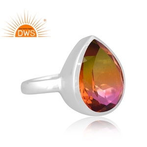 Designer Handmade Fine Sterling Silver Bezel Setting Natural Bio Multi Tourmaline Doublet <b>Quartz</b> Gemstone Stackable <b>Ring</b> for - Product Image 3