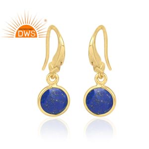 Pendientes colgantes hechos a mano de plata de ley, Pendientes chapados en oro, lapislázuli, Gema certificada, joyería de plata al por mayor - Product Image 2