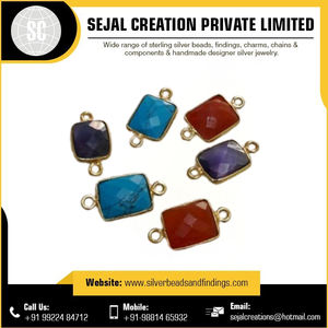 Manufacturer From India High Quality 925 Sterling Silver Rectangle <b>Connectors</b> Jewelry with Gold Diamond Pearl Bangles Bracelets - Product Image 2