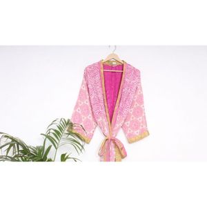 Kimono de seda de retales para dama de honor, Kimono Largo de seda de jardín, Vintage, Floral, Maxi, para ducha, indio - Product Image 3