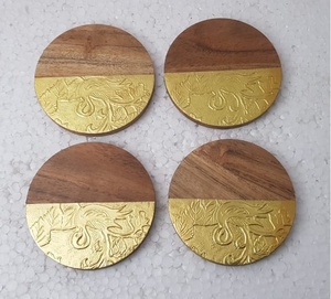 Ensembles de sous-verres en bois de conception en laiton 6 pièces un ensemble d'accessoires cadeaux boîte OEM classique personnalisée - Product Image 2