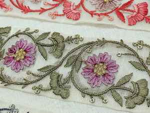 Custom Made Embroidered <b>Ribbons</b> in Mirror Work Round Shaped Embroidered <b>Laces</b> for Clothing Designers - Product Image 5