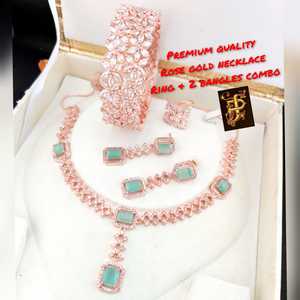 Collier, boucles d'oreilles, bracelets et bagues combinés, pour jolies femmes, création en inde, bijoux de shopping, nouvelle collection - Product Image 4