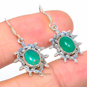Handmade 925 Solid Sterling Silver Drop <b>Earrings</b> Natural Green <b>Onyx</b> Gemstone Trendy Party Wedding Gift Trusted Supplier - Product Image 2