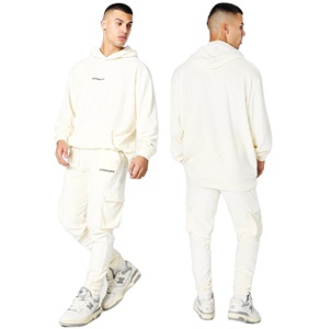 Conjunto de 2 piezas de Sudadera con capucha para hombre, chándales de carga de gran tamaño, jersey con capucha, traje de sudadera de Color sólido, alta calidad, venta al por mayor - Product Image 1