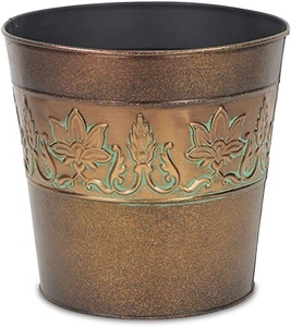 Maceta circular con relieve floral de bronce y verde personalizable para el hogar, balcón, jardín, uso interior o exterior - Product Image 1