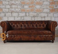 Meubles de style moderne américain Canapé de salon Chesterfield Canapé-lit de loisirs Antique 3 places Rembourrage en cuir véritable