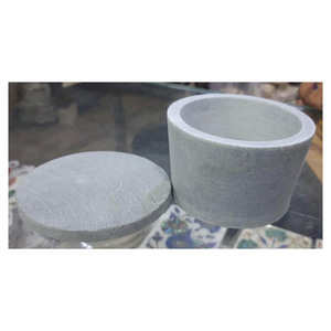 Beau Gris Stéatite Sculpture Ronde Boîte - Product Image 1