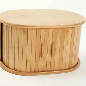 跨境电商新轮推拉门可爱竹木面包盒厨房食品收纳古典