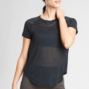 Wholesale <b>Top</b> Quality Custom Tech Fleece Slim Ladies Short Sleeved Curved Hem Crew Neck Running Wear T Shirts - Product Image 4