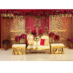 Ensemble de meubles de scène de mariage de style européen en or blanc de luxe Chaise moderne Canapé Tabourets pour mariages indiens - Product Image 1