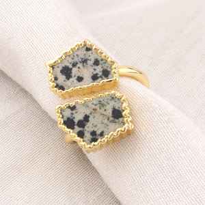 Newest Style Natural Dalmation Stone Ring Electroplating Ring Jewelry Wholesale Supplier Light Weight Adjustable Ring - Product Image 5