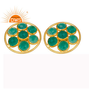 Boucles d'oreilles en pierre précieuse d'onyx vert, bijou à la mode, plaqué or, argent Sterling, fait à la main, vente en gros - Product Image 1