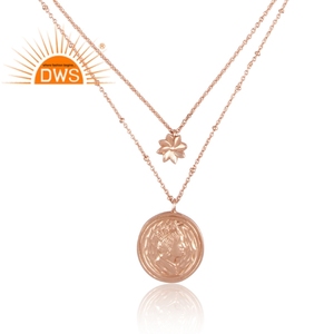 Trendy Top Selling <b>Rose</b> <b>Gold</b> on Brass Double Chain <b>Pendant</b> <b>Necklace</b> for Women Jewelry Supplier - Product Image 2