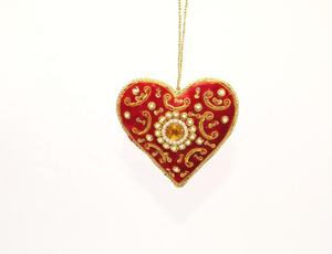 Indian <b>Cloth</b> with <b>Glass</b> Beads Embroidery X-Mas Heart Hanging Ornament for Indoor Christmas Tree Decorations - Product Image 2