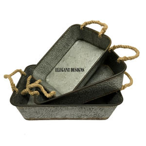 Bandeja para servir de metal galvanizado elegante vintage de excelente calidad, plato y plato en acabado galvanizado - Product Image 5