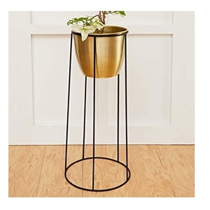 Jardinières en pot de jardin noir et or avec support moderne en fer jardinière de taille moyenne pour la décoration jardinières debout couronne exportation - Product Image 4