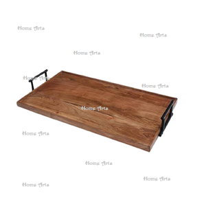 Plateau à fruits en bois tendance avec poignées en fer, qualité supérieure, taille personnalisée, plateau de service alimentaire en Inde - Product Image 4