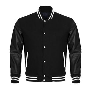 Veste universitaire à la mode avec manches en cuir pour veste universitaire Streetwear avec manches en cuir et patchs brodés - Product Image 1
