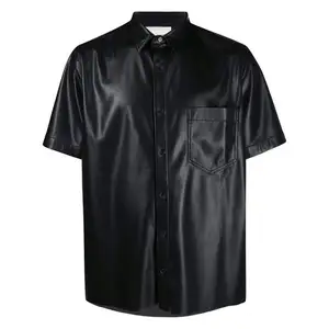 OEM ODM Custom Neuheiten Hochwertiges Kurzarm-Leder hemd für Männer Schwarze Leder hemden Leder-Button-Up-Shirt für Herren