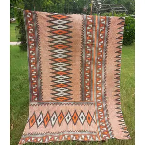 Двуспальное винтажное одеяло Kantha, двустороннее одеяло Kantha, покрывало в богемном стиле, оптом