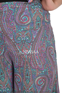 Đẹp màu tím bên cắt thiết kế Bohemian Paisley in lụa <span class=keywords><strong>viscose</strong></span> vải quần plazo Kích thước miễn phí plazo quần cho phụ nữ - Product Image 2