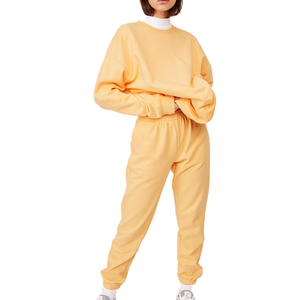 High Quality Yellow Organic Cotton Knitted Sweat Set Women Casual Oversized Pullover Sweatshirt for hot And Fitt Girls - Product Image 4