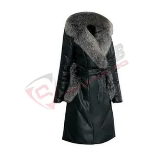 Women's Breathable Cotton New-leather Coat Jacket Winter-Outdoor Fur-Lapel Collar Down-belt Longed-coat With Wholesale-price