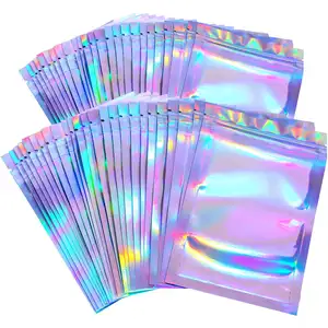 100PCs Ready To Ship Laser Jewelry Bags Rainbow Package Eye Lash Cosmetics Glossy Zipper Holographic Bags Packaging