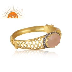 Wholesaler of CZ and Rose Chalcedony Set Filigree Brass Gold Openable Bangle Indian Jewellery Manufacturer - Product Image 2