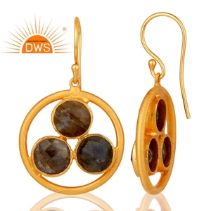 ต่างหูพลอยลาบราโดไรต์หลายเม็ด ชุบทอง 18k เครื่องประดับขายส่ง ต่างหูเงินแท้ 925 ทรงวงกลม แบบคลาสสิก - Product Image 3