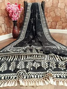 Sarees Seda Ropa de fiesta India Último diseñador Ropa de mujer Sari con blusa Japón Satén Crape Seda Telas suaves Impresión digital Sari Apparelgarment - Product Image 3