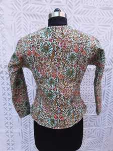 เสื้อโค้ทเนห์รูสำหรับผู้หญิง ผ้าพิมพ์ลายบล็อกสั่งทำขายส่ง พร้อมผ้าฝ้ายบุซับใน ปิดกระดุมแบบฝัง เสื้อโค้ทฤดูหนาวให้ความอบอุ่น - Product Image 2